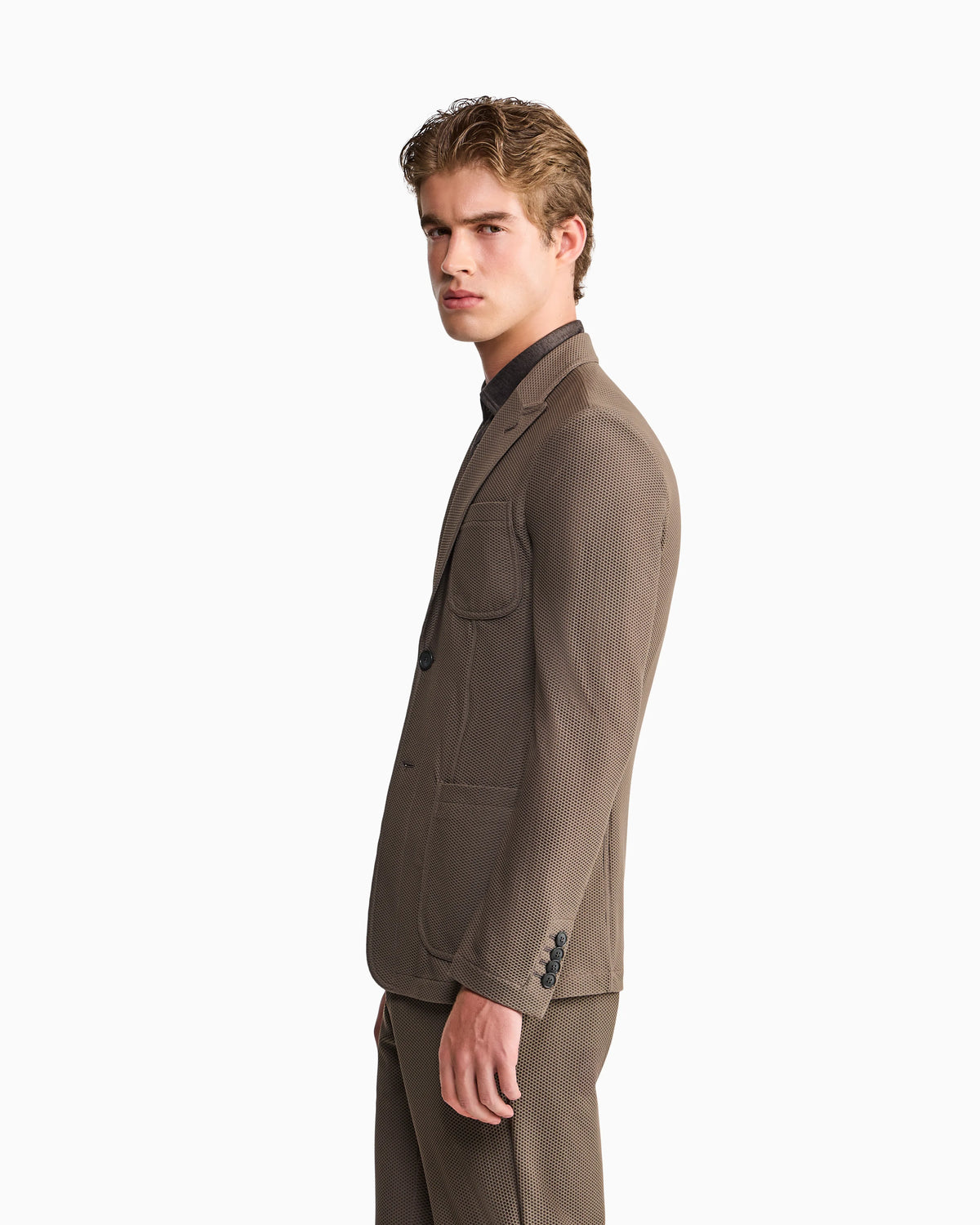 Single-breasted jacket in technical waffle fabric