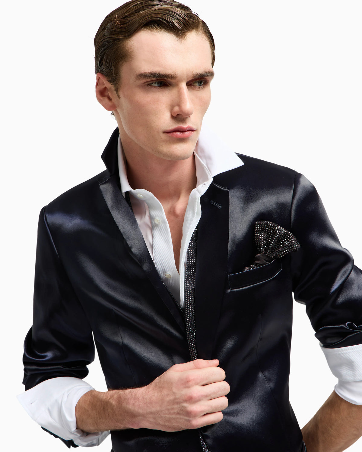 Soho line silk-blend rhinestone tuxedo jacket
