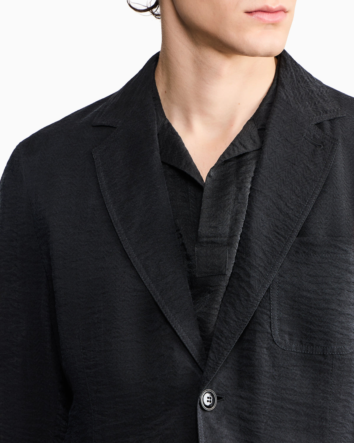 Single breasted jacket in cupro chevron jacquard