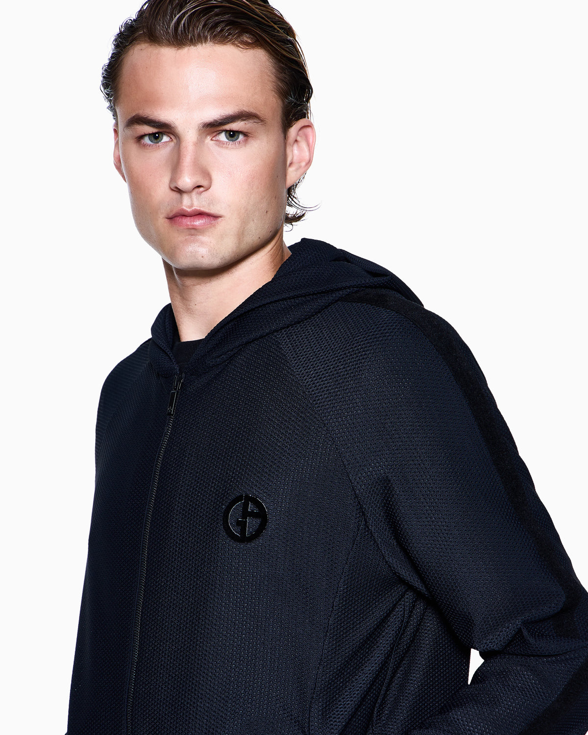 Hooded sweatshirt in technical waffle fabric
