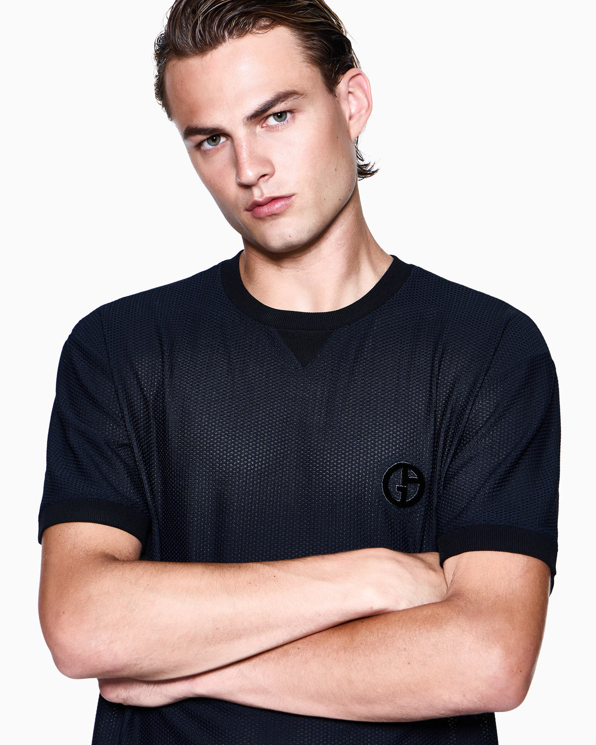 Crew-neck T-shirt in technical waffle fabric