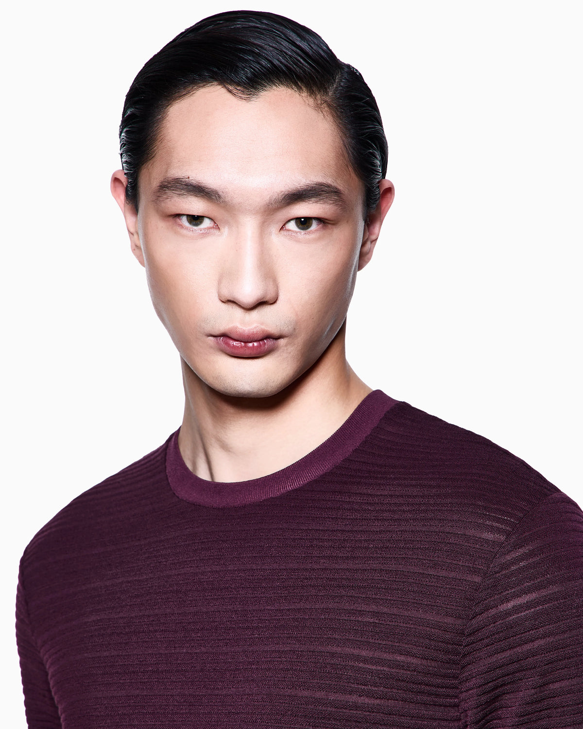 Wool jersey crew-neck T-shirt with a striped motif