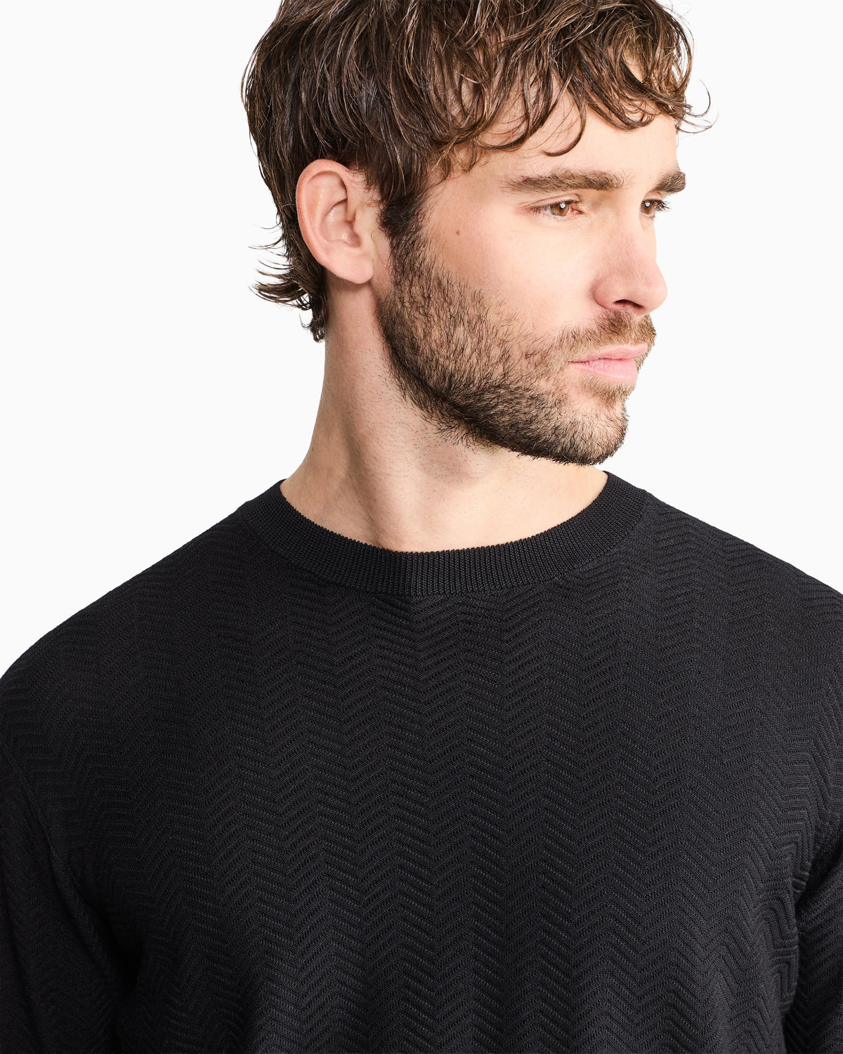 Chevron silk and cotton crew-neck jumper