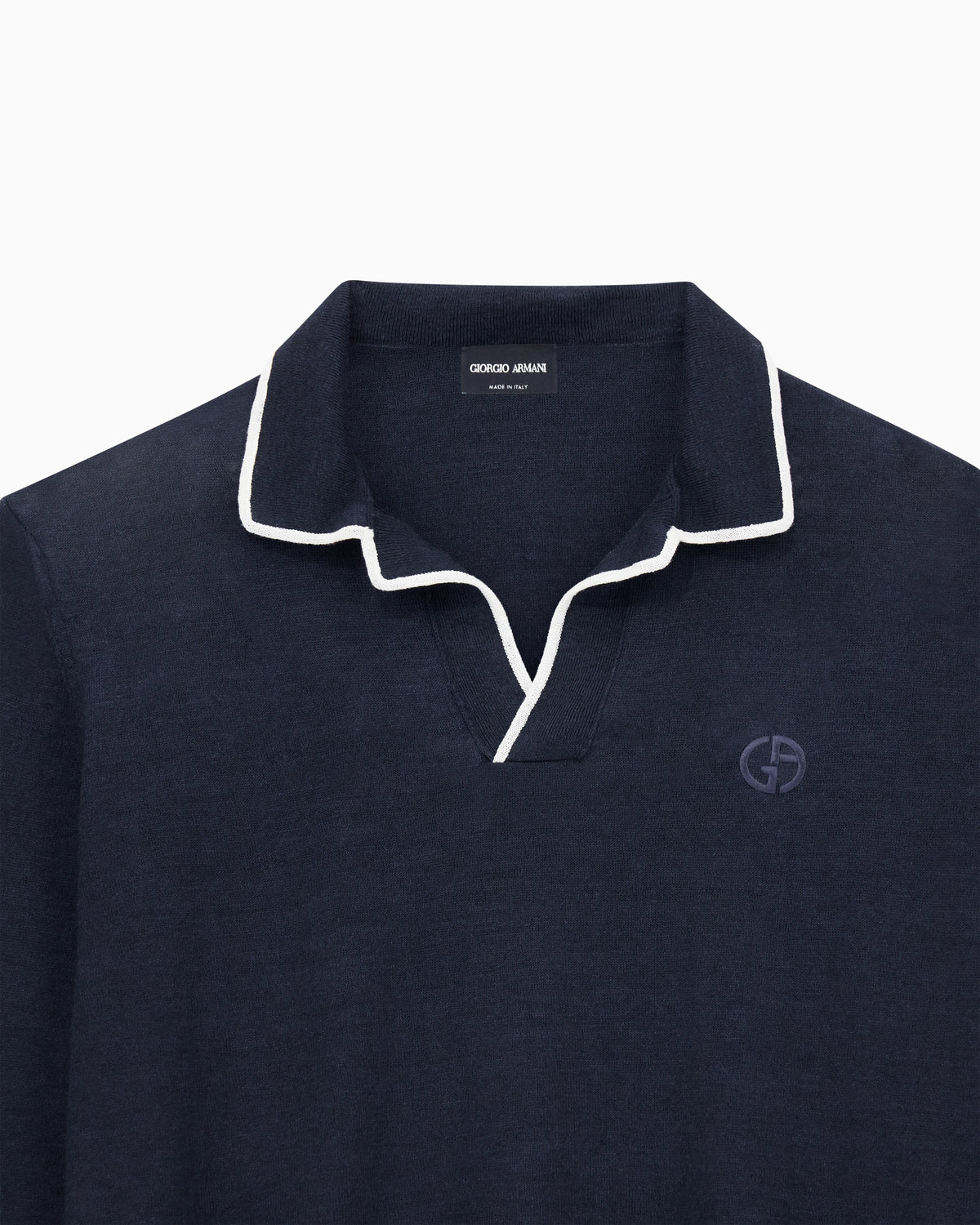 Linen and silk blend knit polo shirt