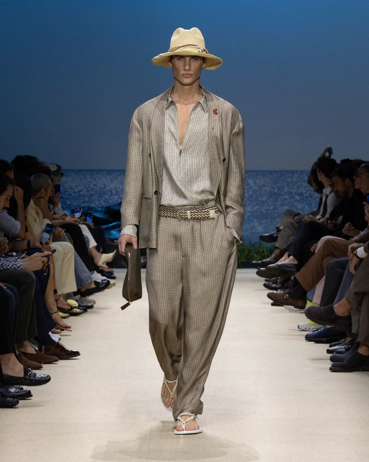 Printed viscose flat-front trousers