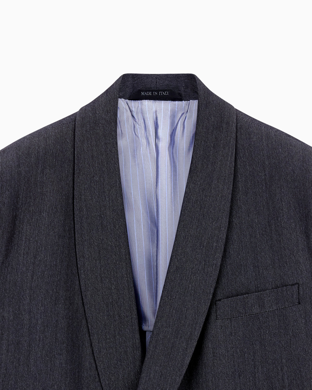 Single-breasted jacket in denim-effect virgin wool, abaca and silk