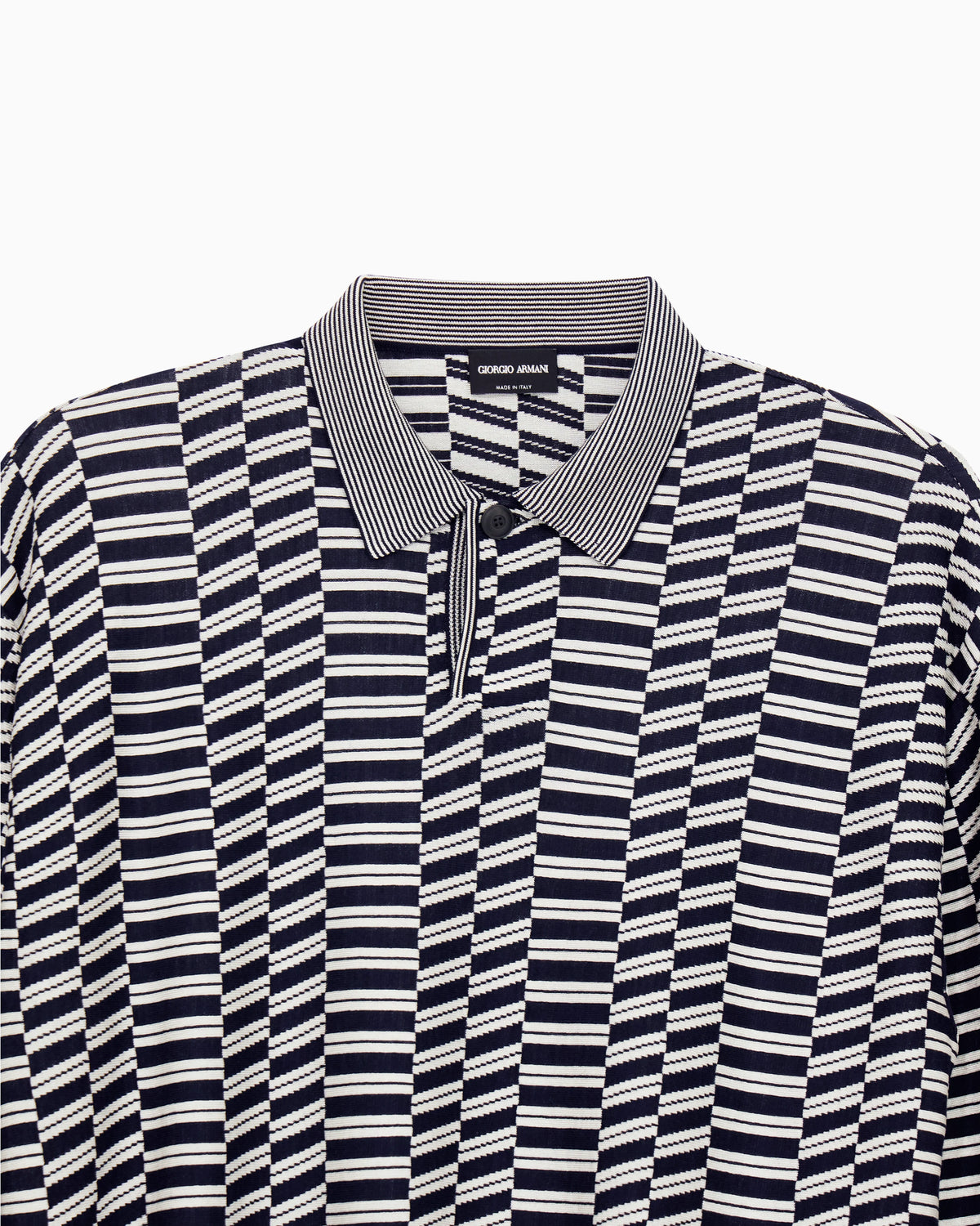 Long-sleeved polo shirt in viscose and virgin wool jacquard