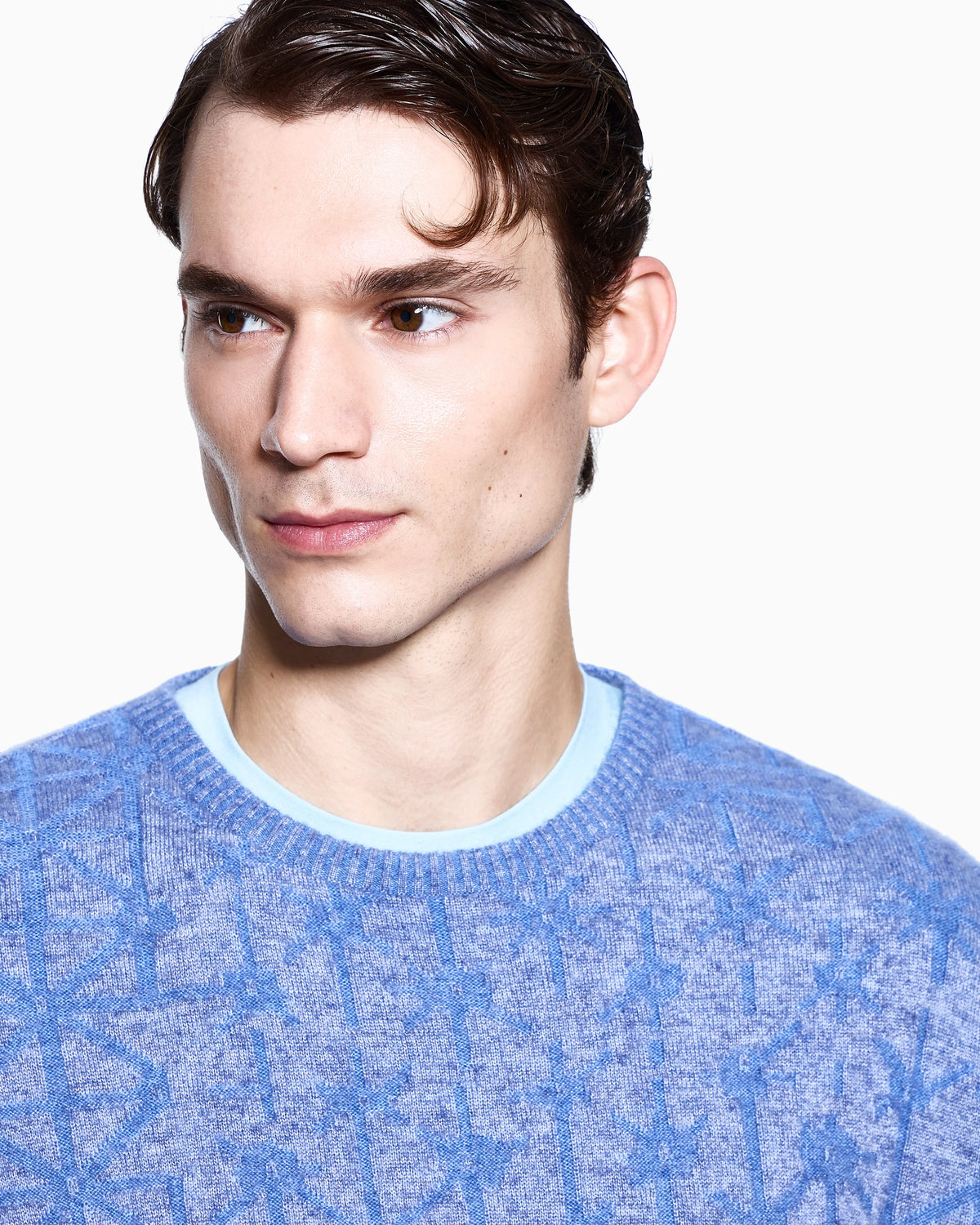 Crew-neck jumper in jacquard virgin wool and cashmere