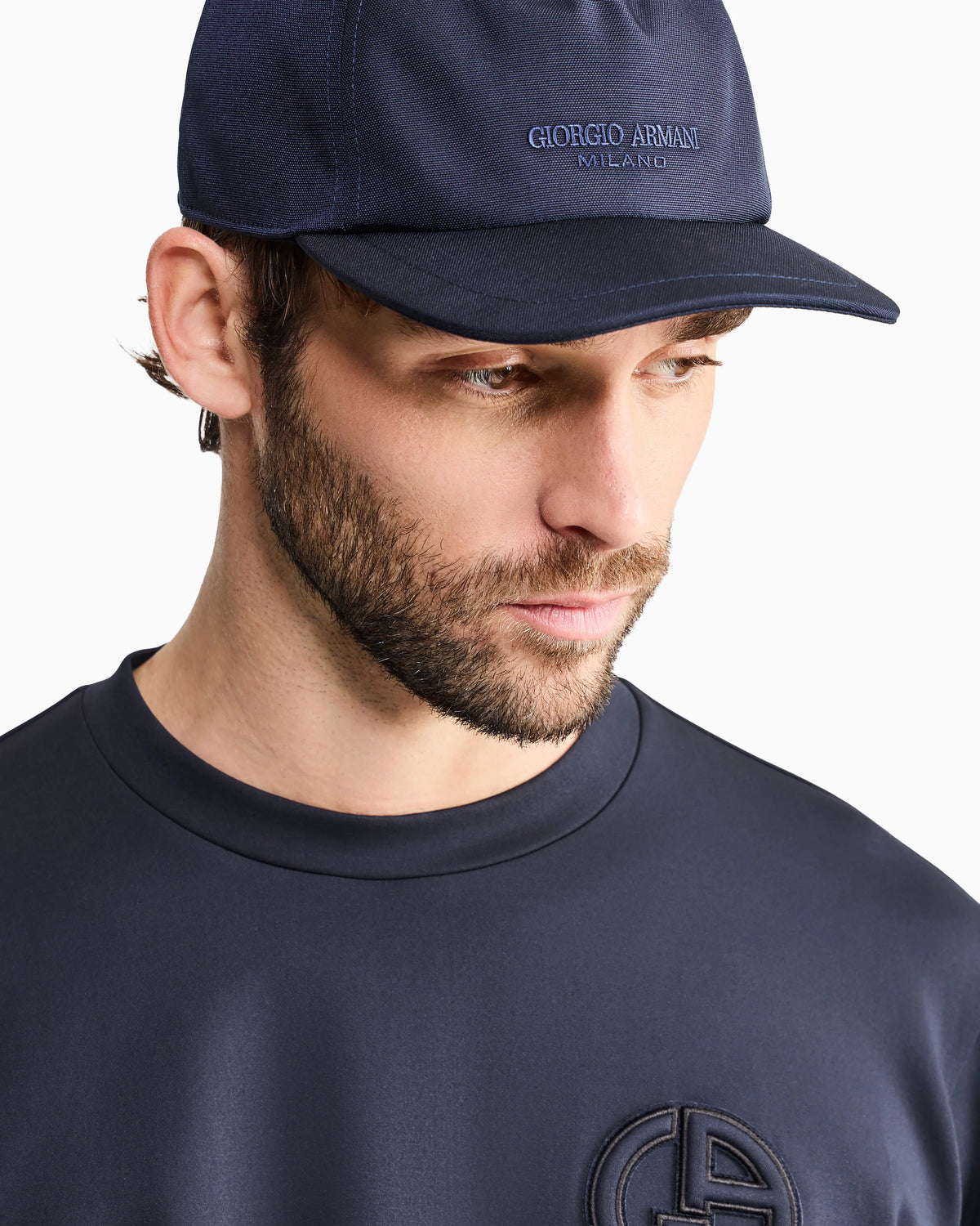 Technical fabric baseball cap with leather logo