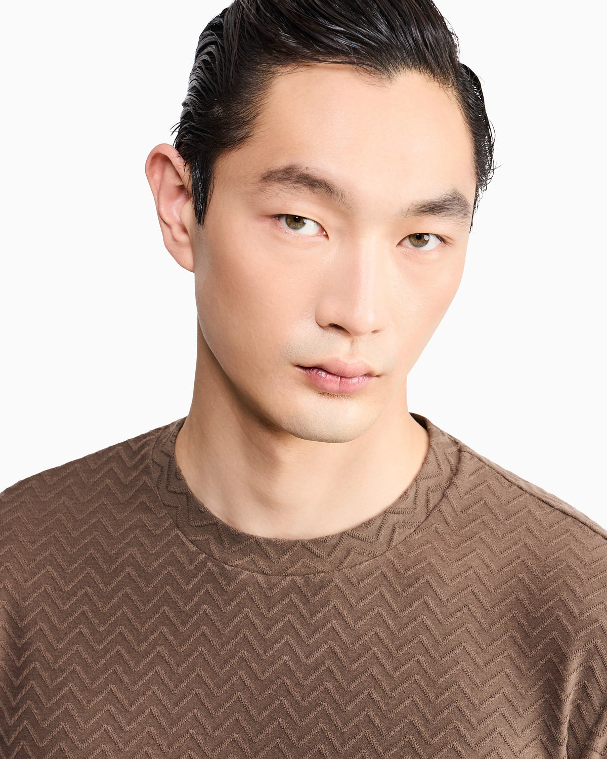 T-shirt regular fit chevron jacquard stretch virgin wool