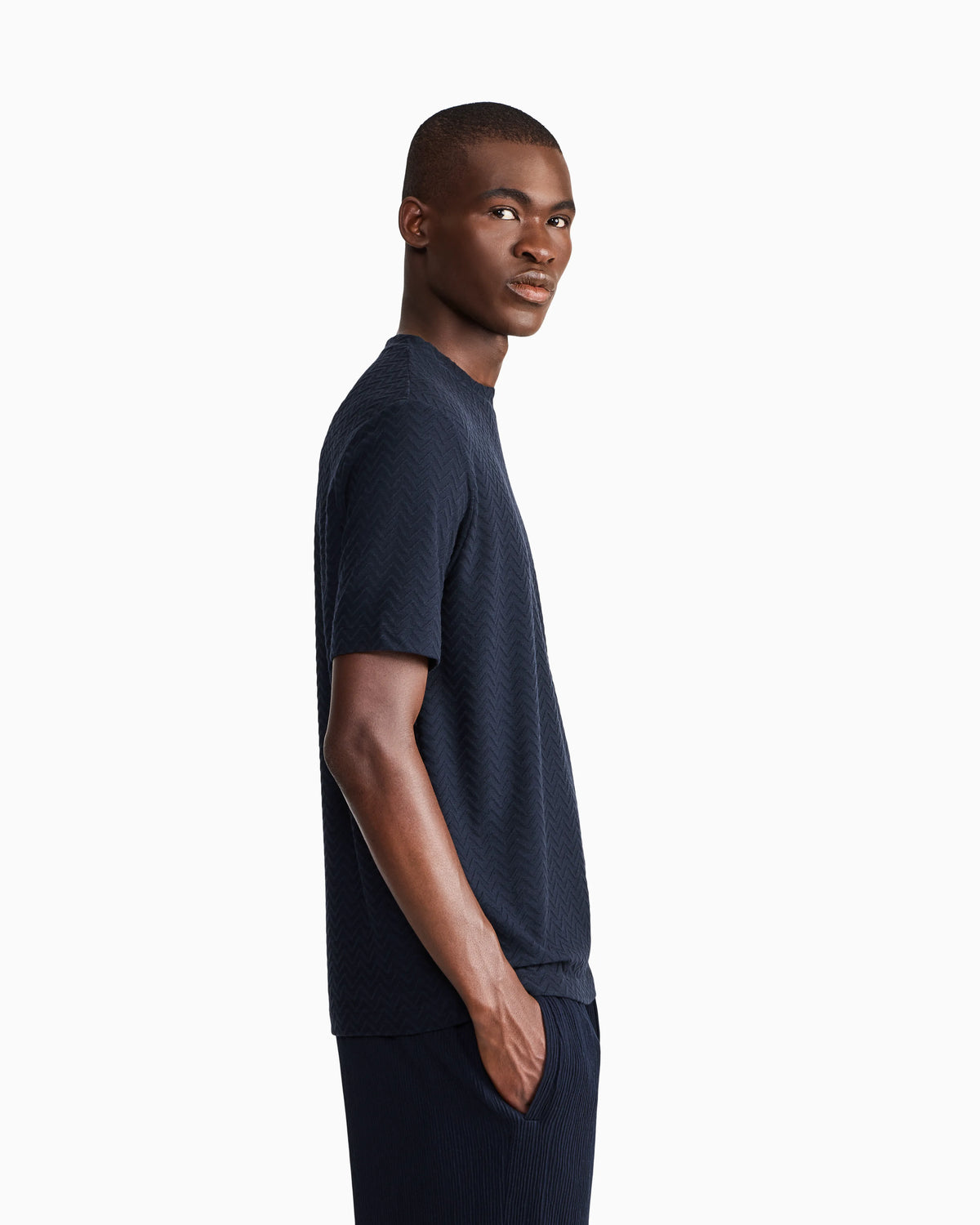 T-shirt regular fit chevron jacquard stretch virgin wool