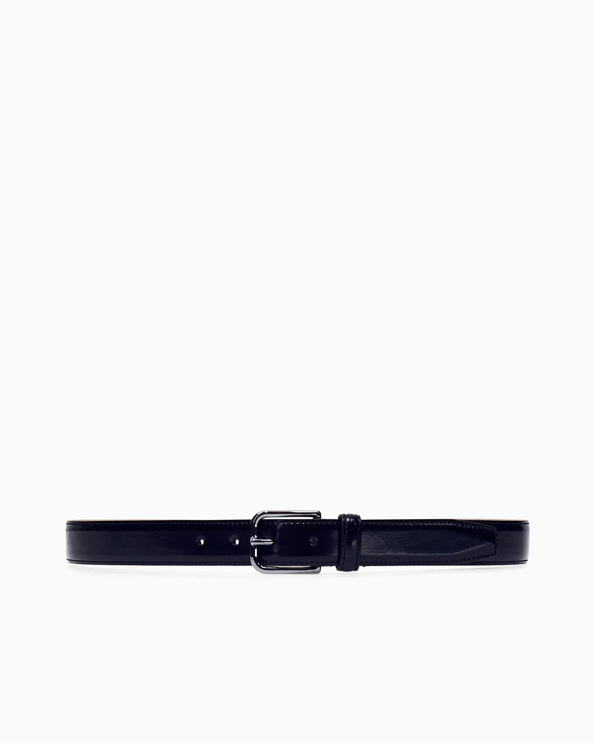Tongue belt in brushed split leather with transfer coating
