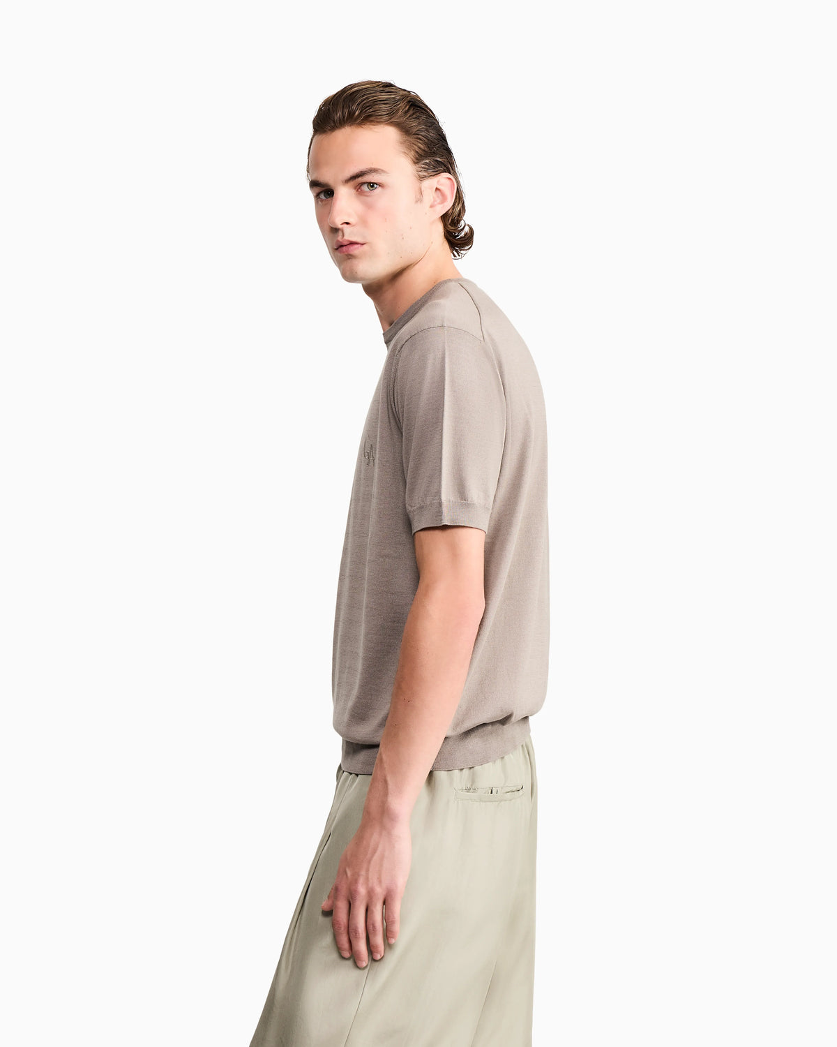 Sweater slim fit in plain knit silk and cotton
