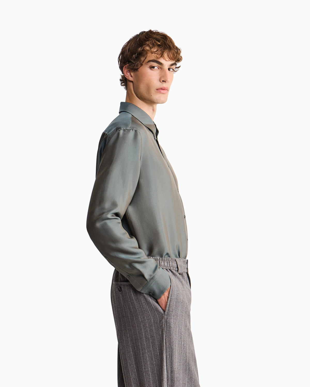 Shirt regular fit in iridescent yarn-dyed silk twill