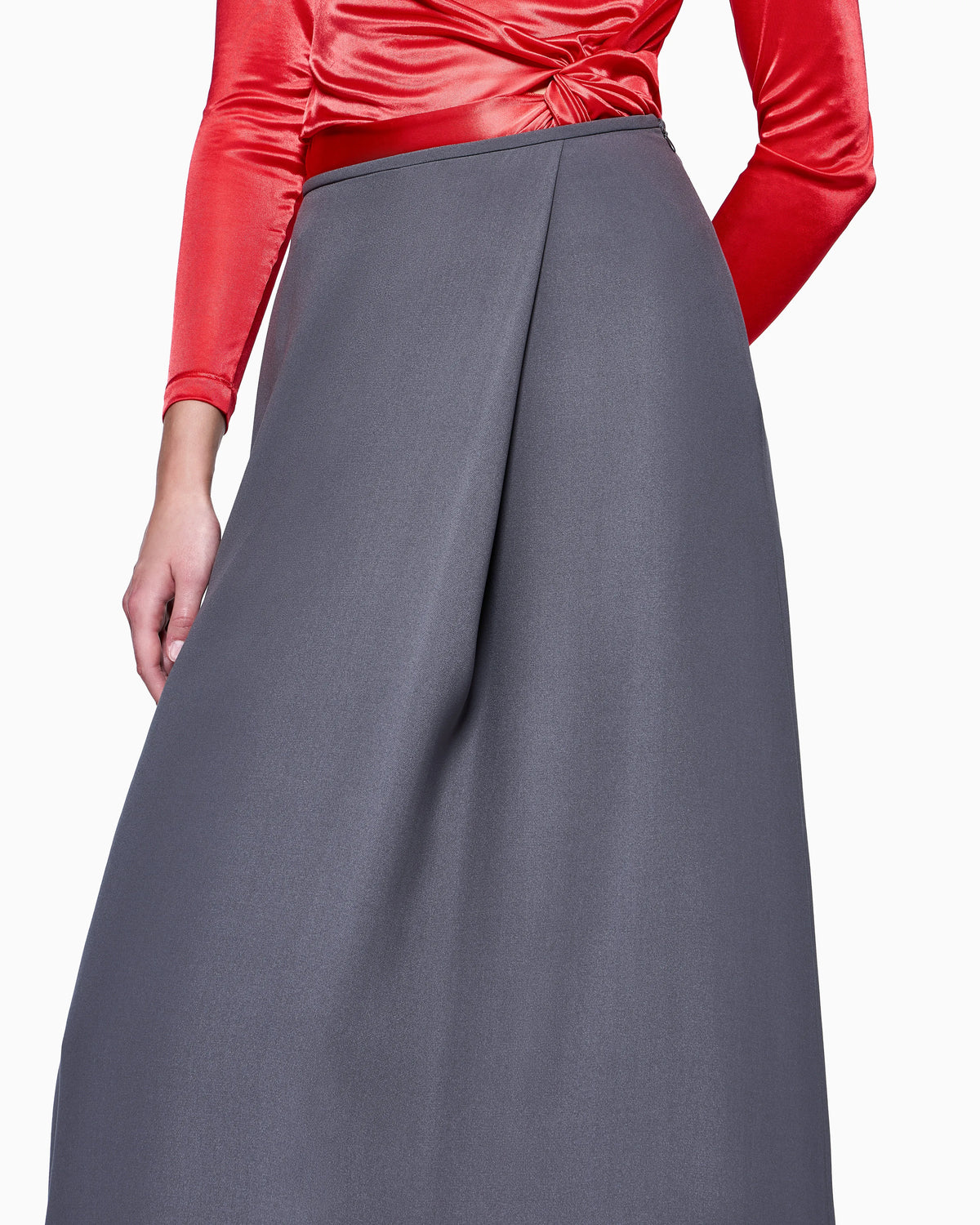 Asymmetrical midi skirt in silk crêpe