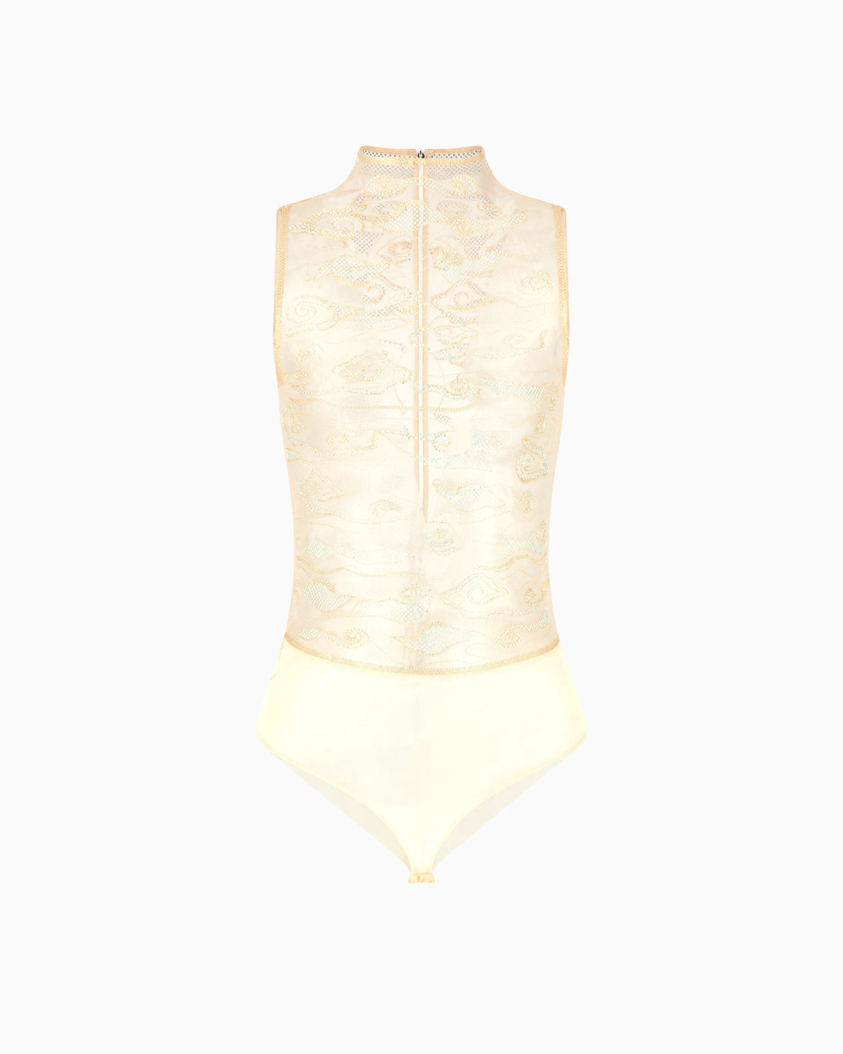 Short tulle bodysuit with rhinestone embroidery