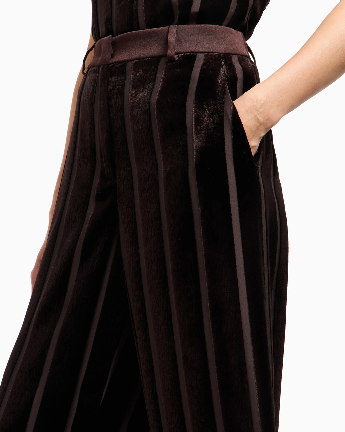Wide-leg striped velvet trousers