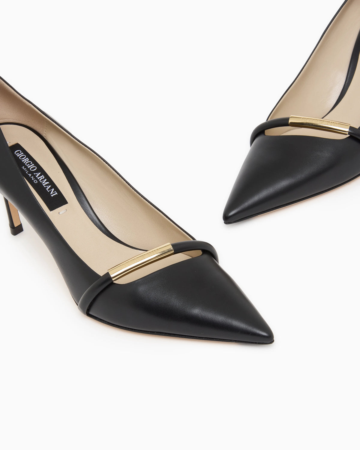 Pointed Leather Pumps with Metallic Strap