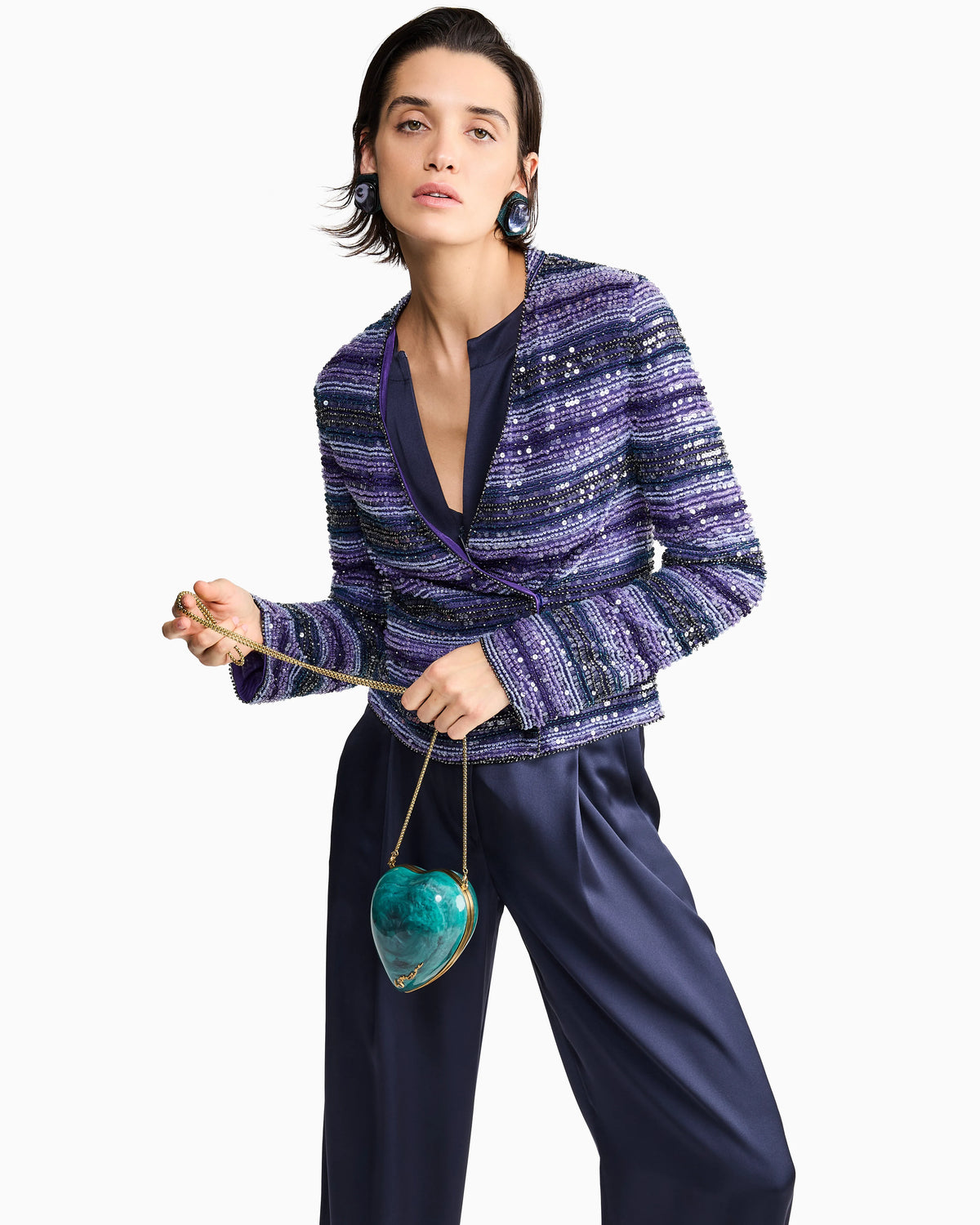 Silk double satin single-pleat trousers