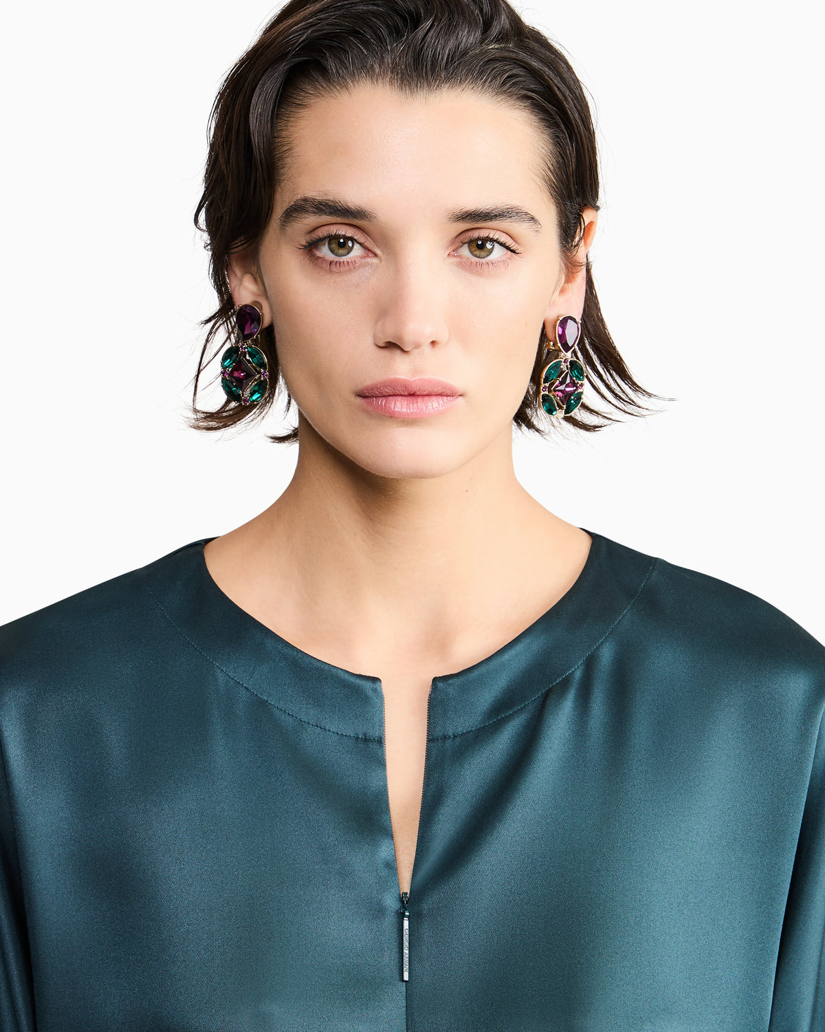 Short-sleeved shirt in double-faced silk satin