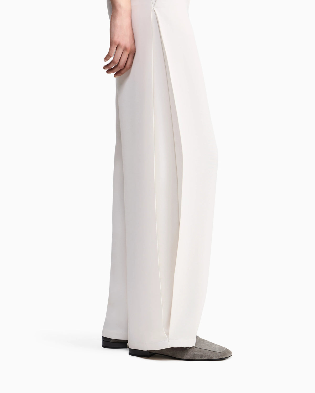 Flat front trousers in silk cady with a hidden side pleat