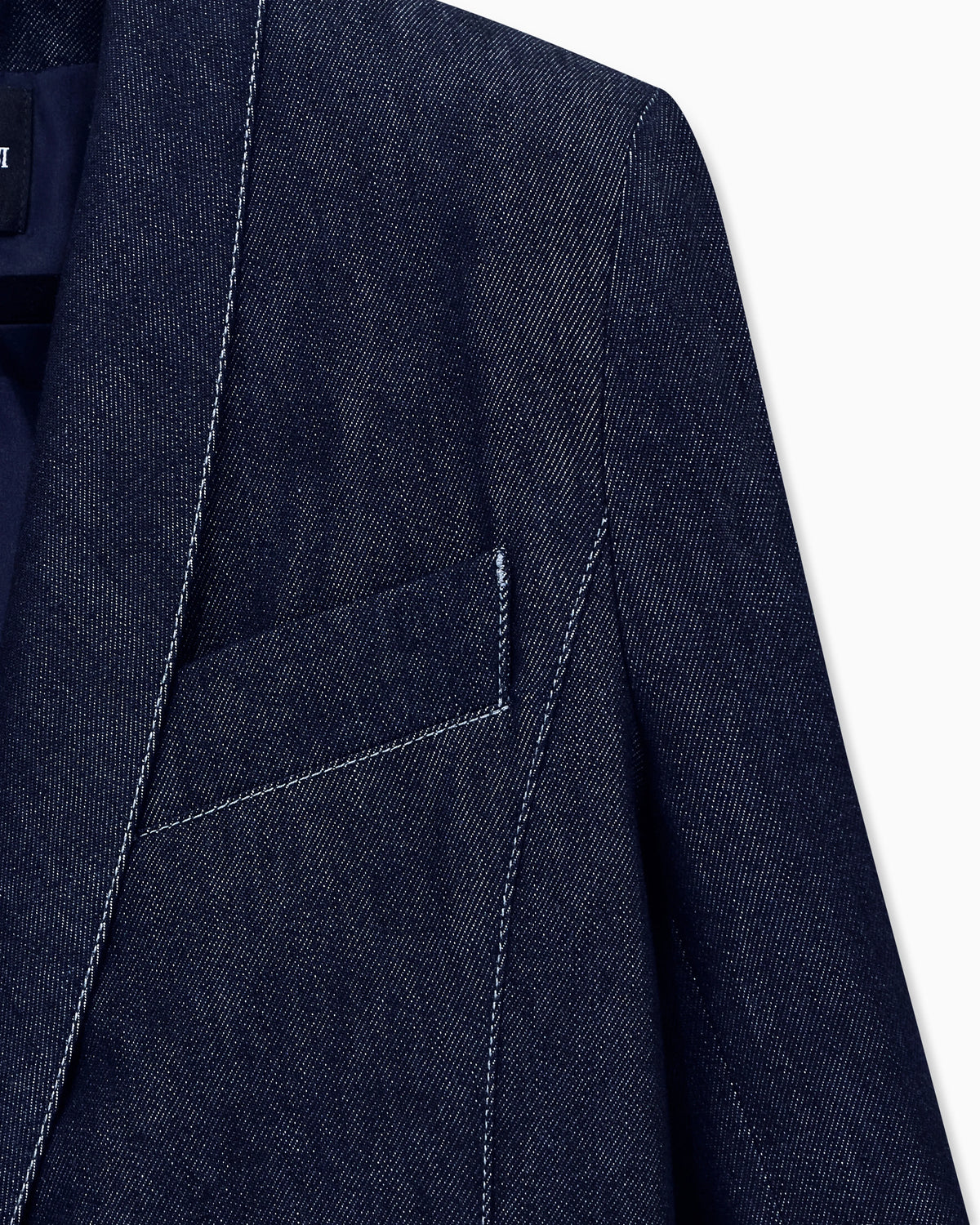 Single-breasted jacket with shawl lapels in cotton and wool denim