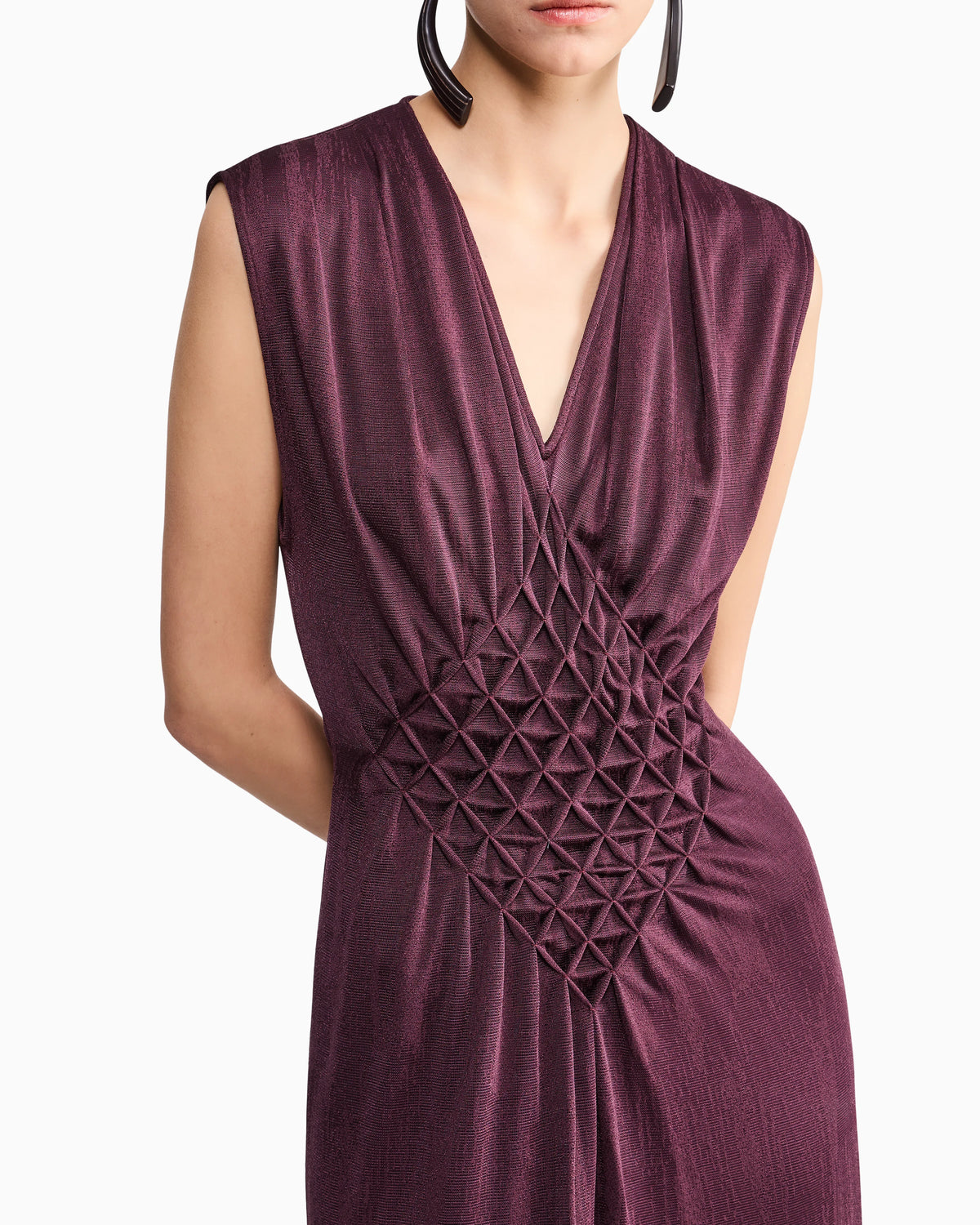 Long dress in viscose jersey with smocked honeycomb detail