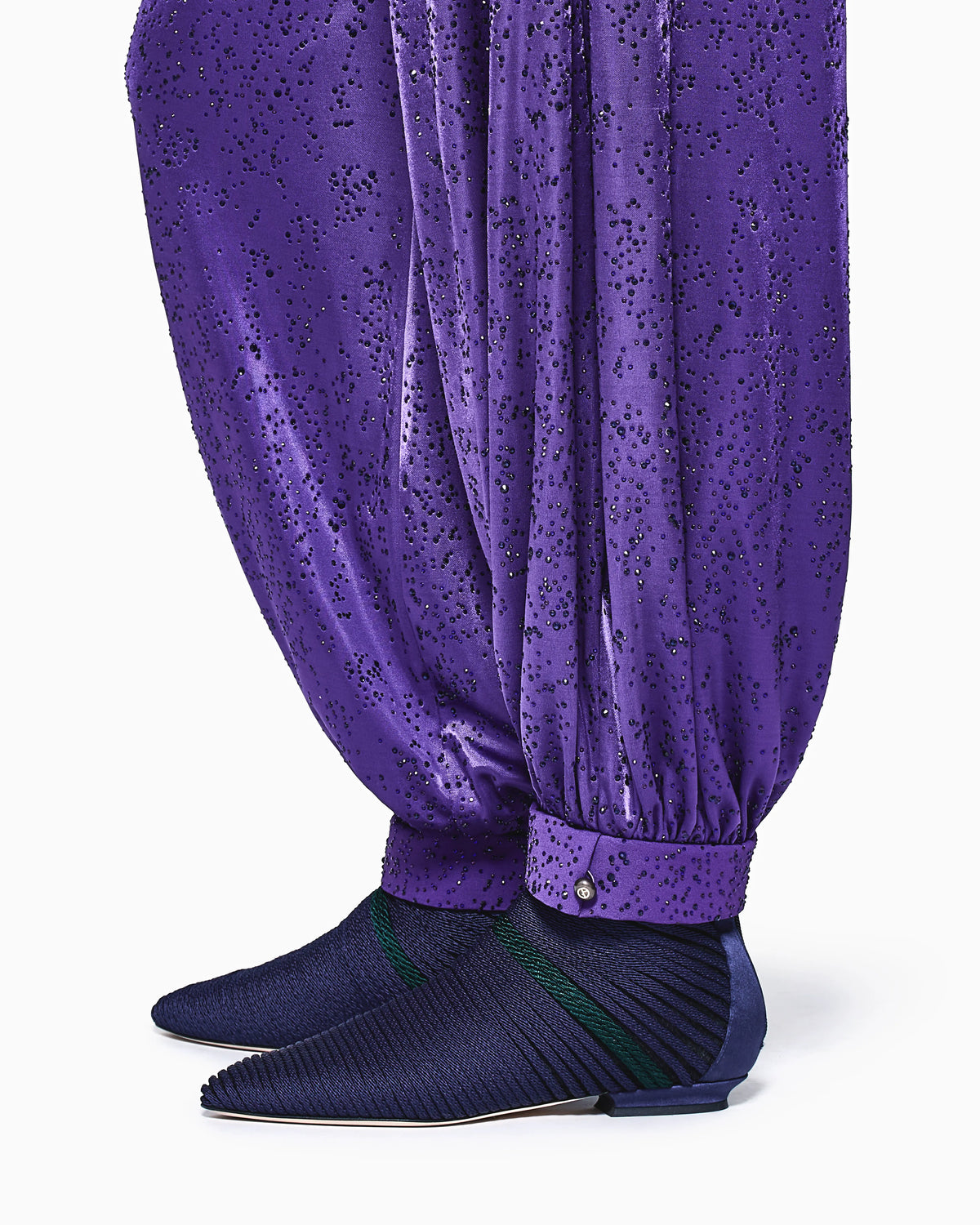 Viscose jersey trousers with rhinestones