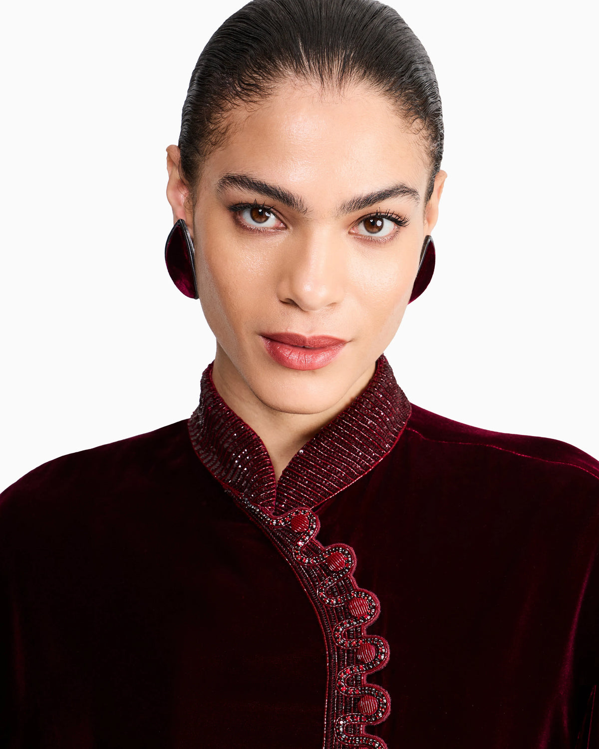 Velvet Evening Jacket with Mandarin Collar and Embroidery