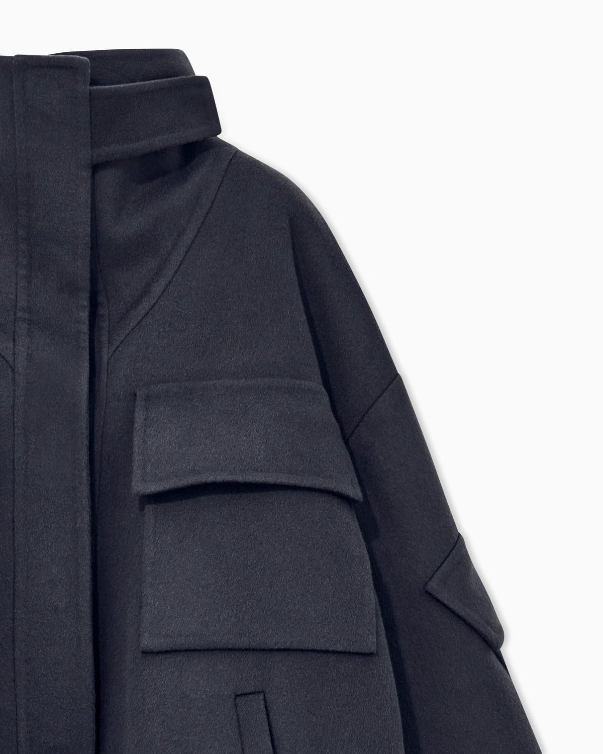 Caban coat double cashmere blouson with stand-up collar