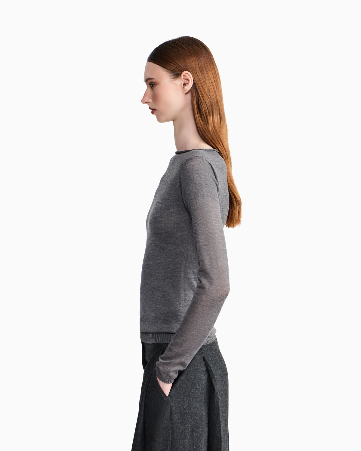 Sweater seamless cashmere round neck long sleeve
