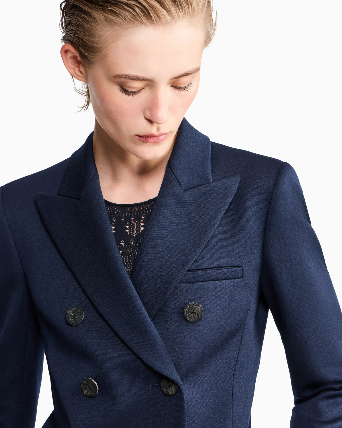 Double-breasted blazer in double wool with peak lapels