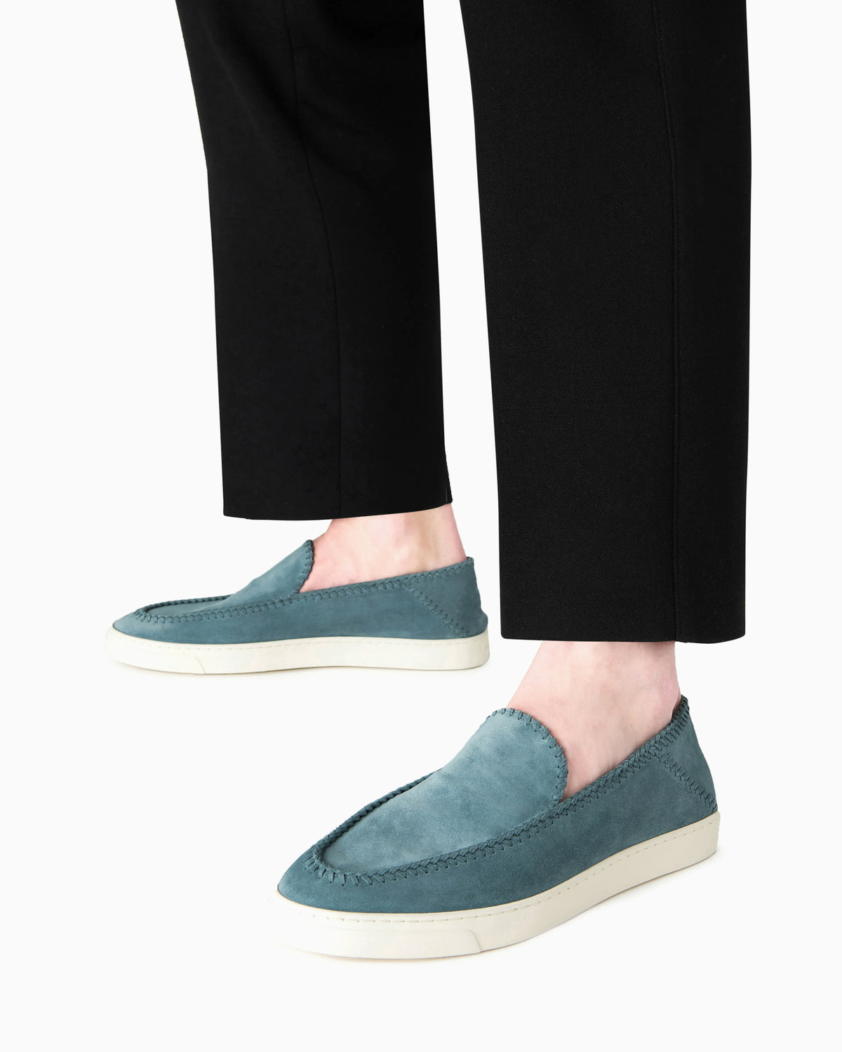 Suede slip on with threading and rubber sole