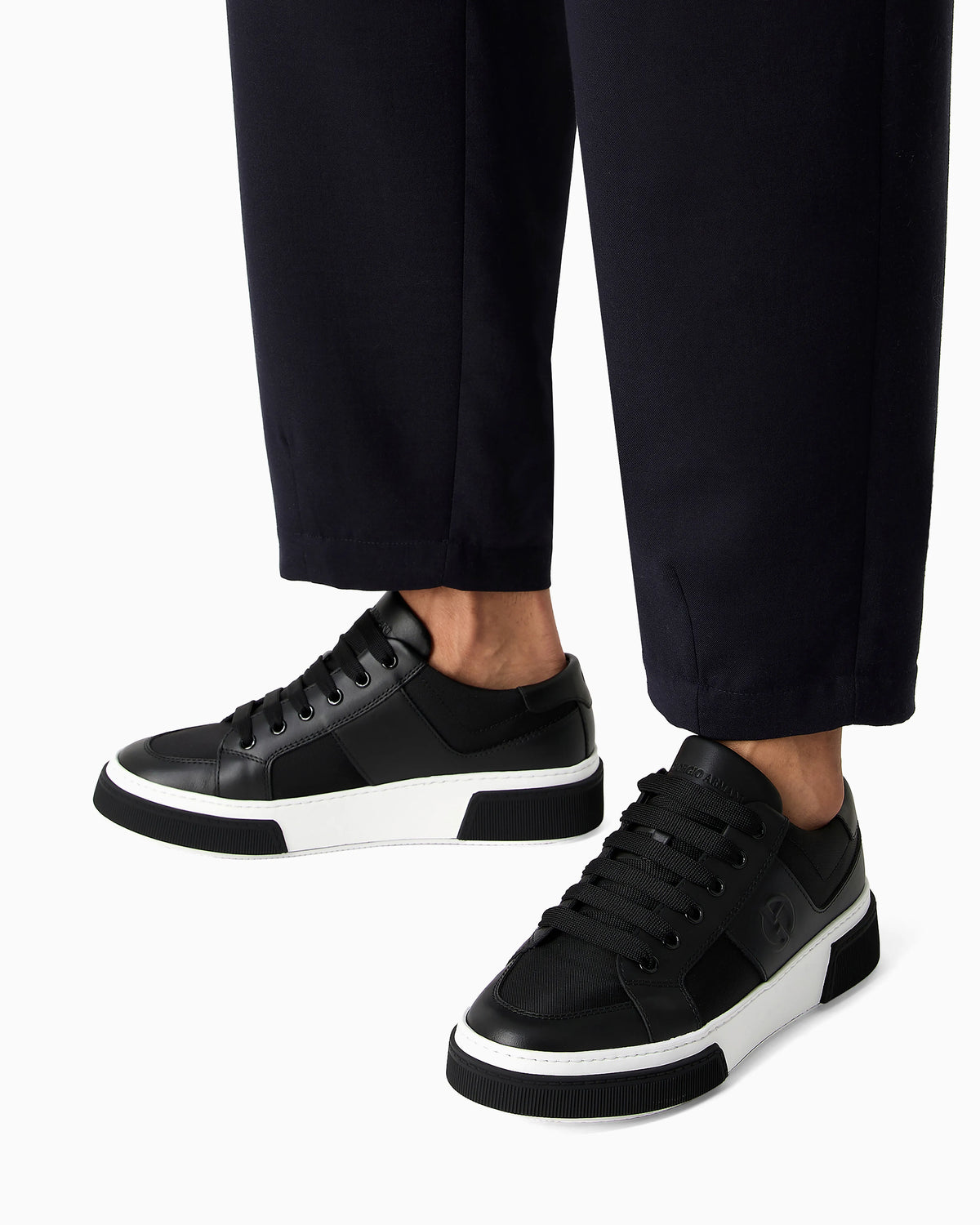 Leather and fabric sneakers