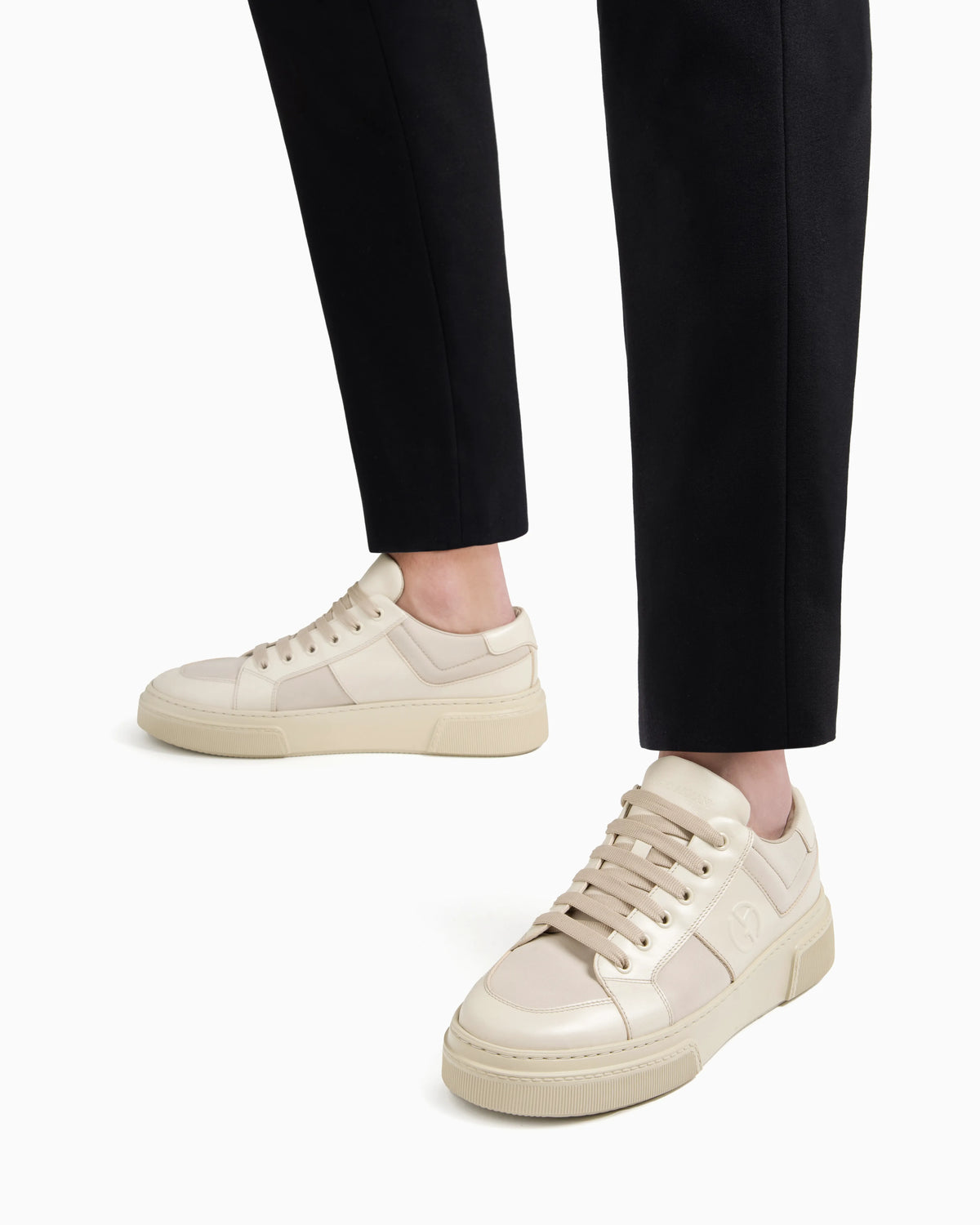 Leather and fabric sneakers