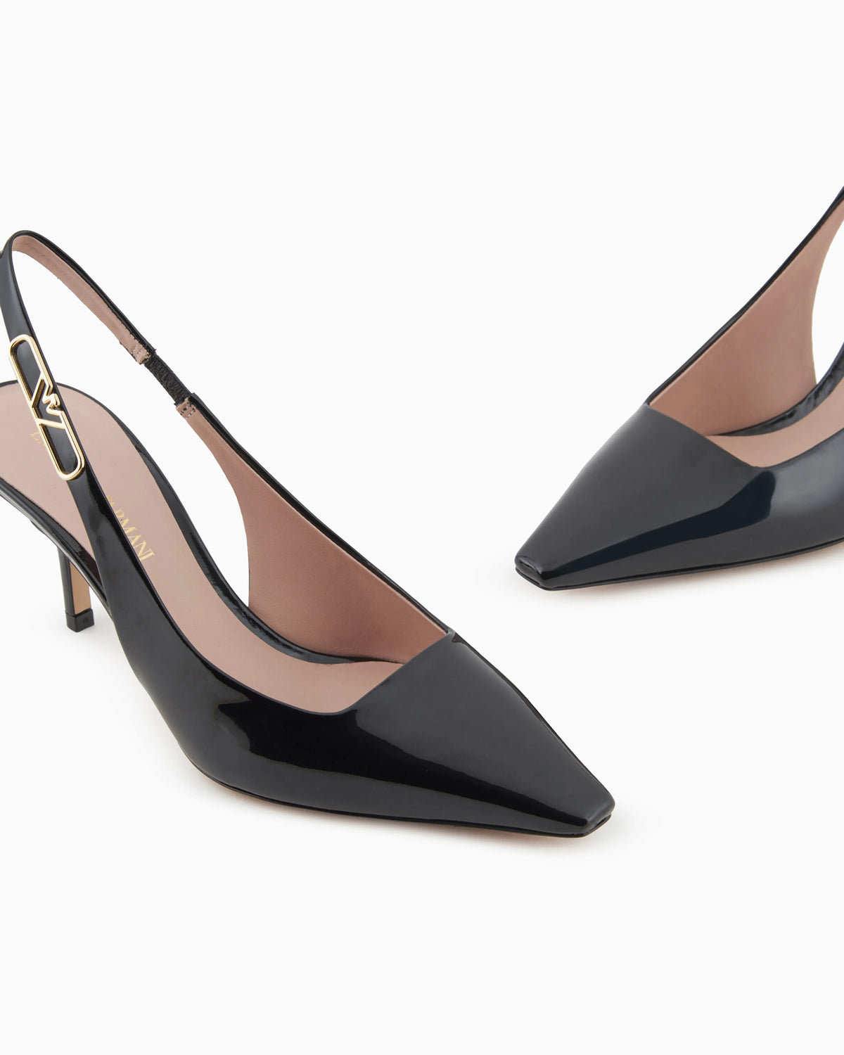 Patent-leather slingback court shoes with eagle plate