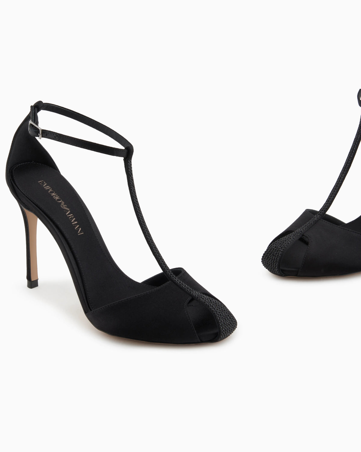 Satin T-bar sandals with rhinestones