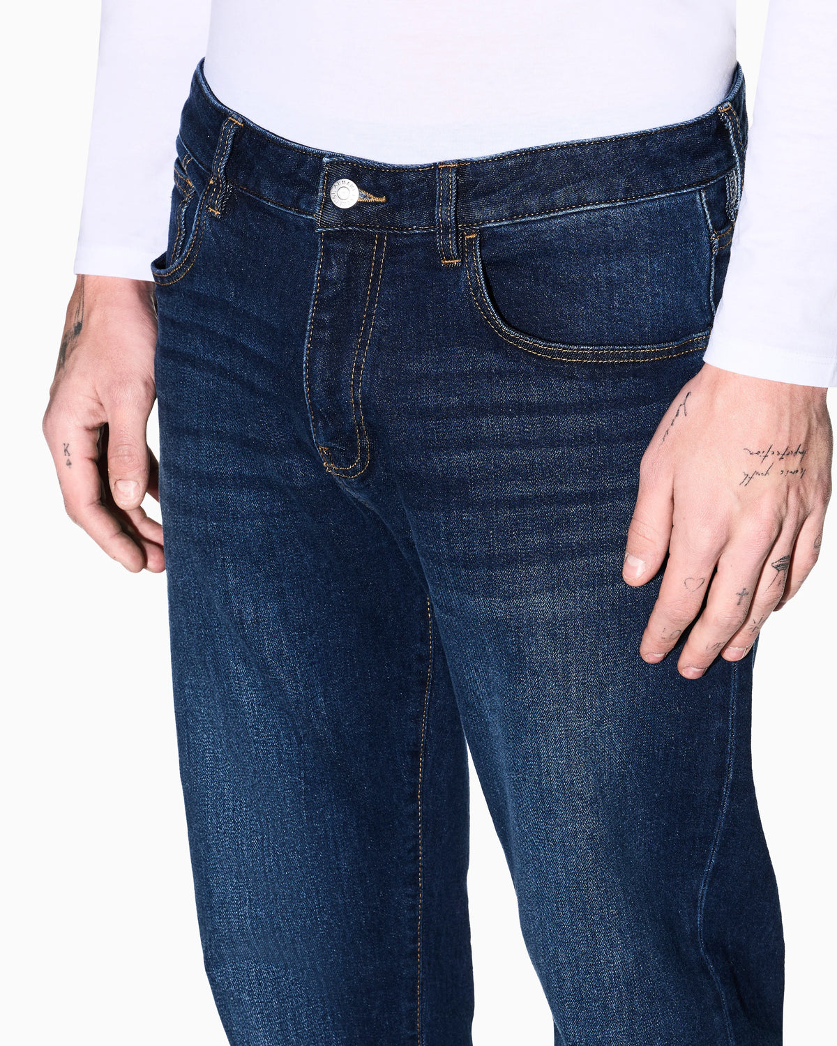 Comfort slim-fit cotton denim jeans with fading Essential