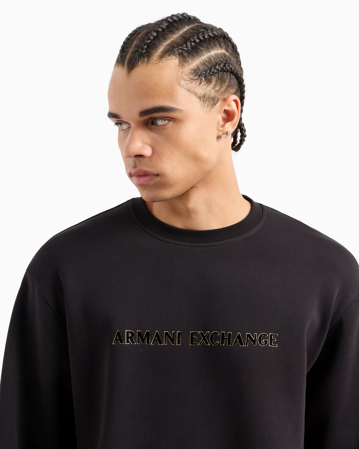 Crewneck sweatshirt with metal profile logo