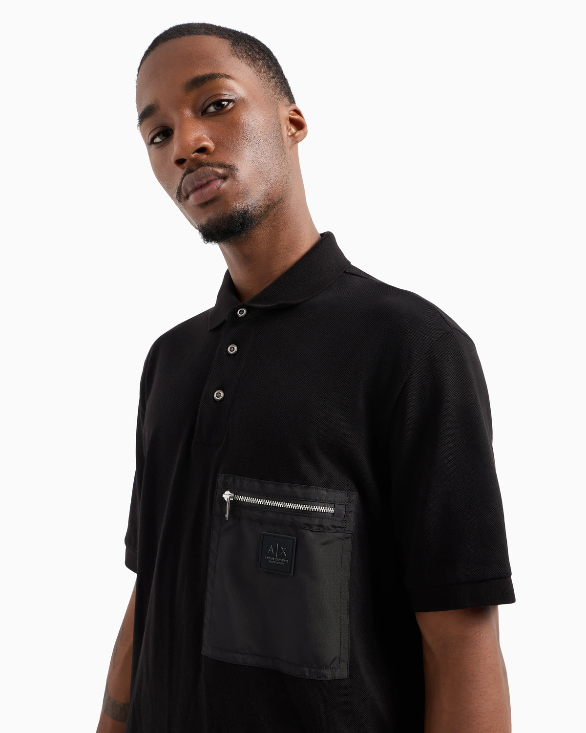 Short-sleeved cotton polo with pocket
