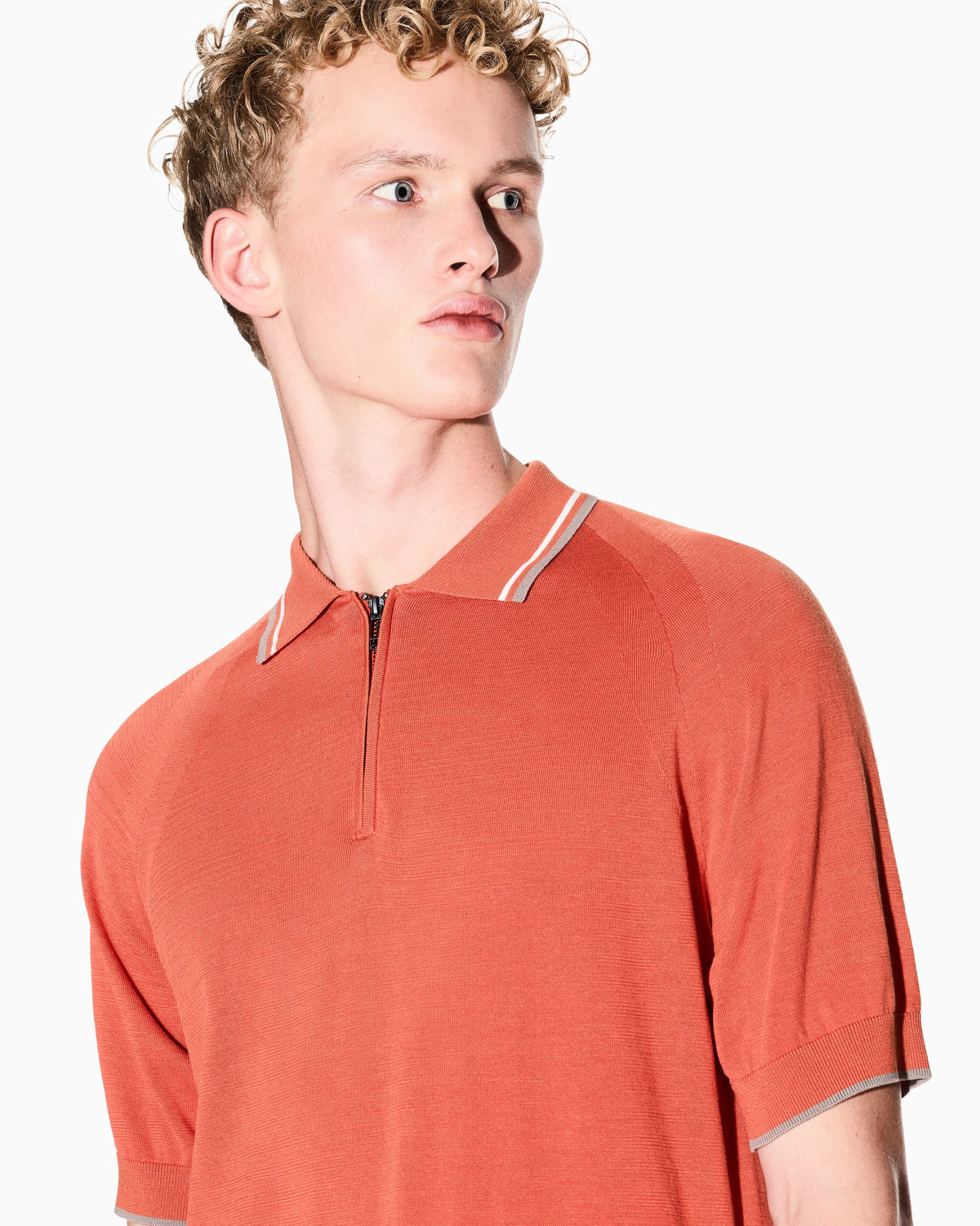 Zip-up knit polo shirt
