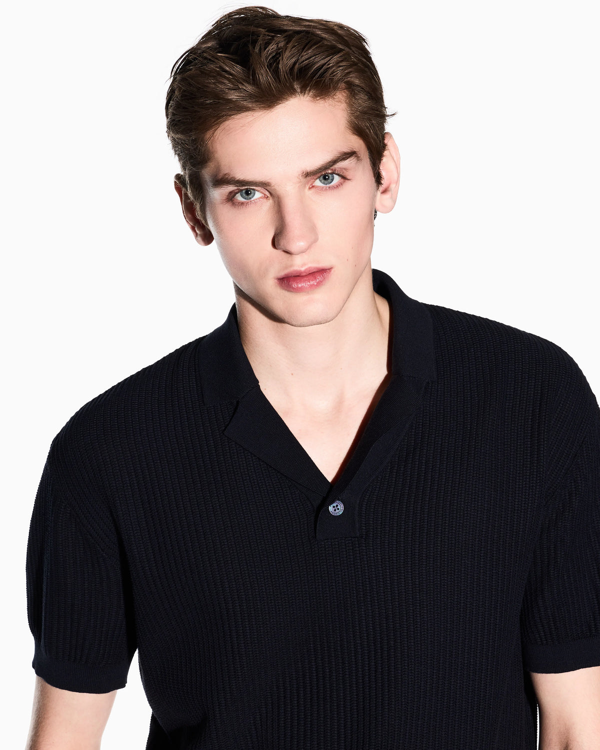 Knitted Polo Shirt with Lapel Collar