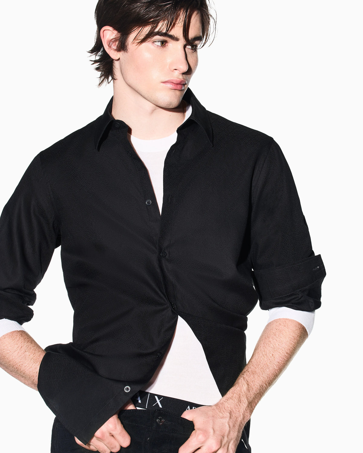 Casual Shirt in Textured Cotton Jacquard