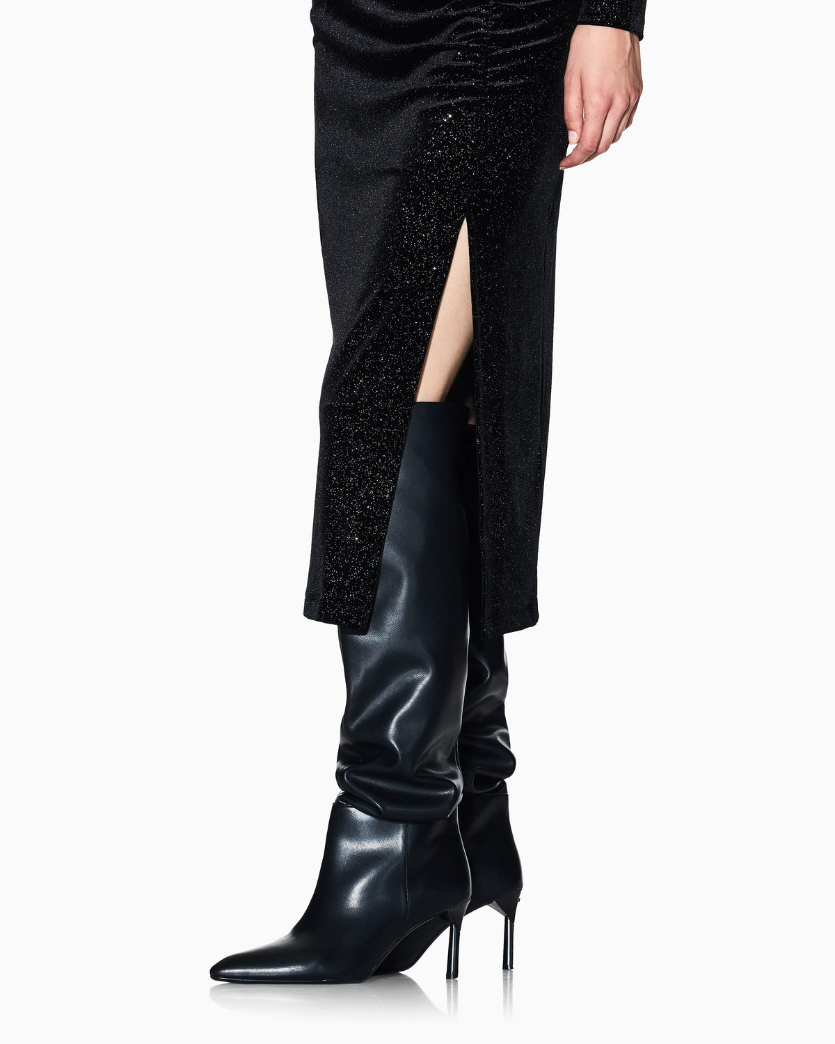 Black midi skirt in glitter fabric