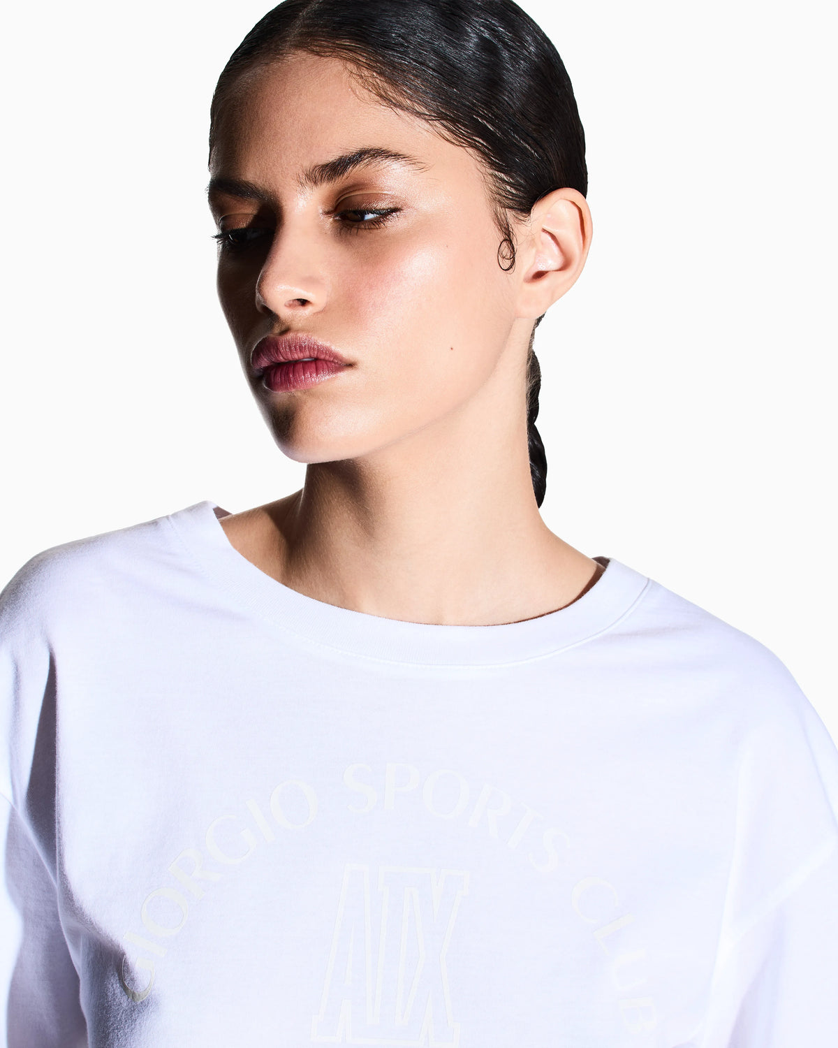 Cropped T-shirt in cotton jersey