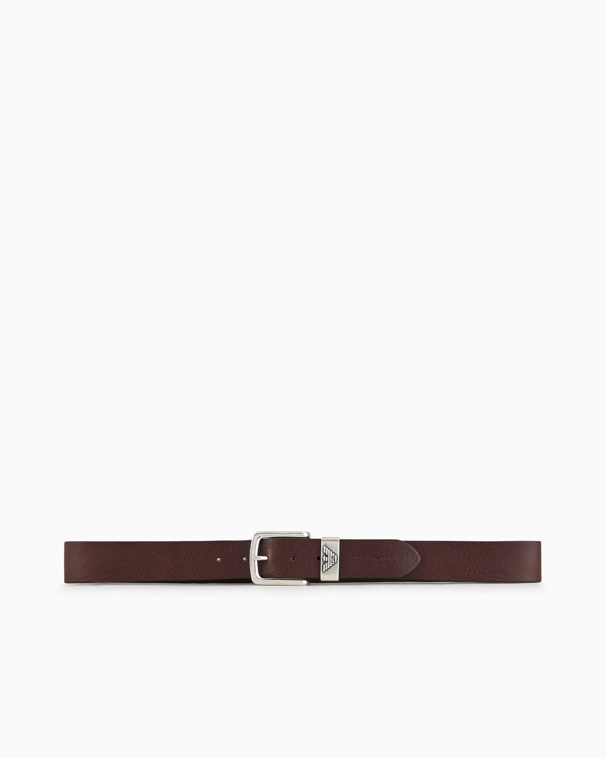 Leather belt with logo buckle