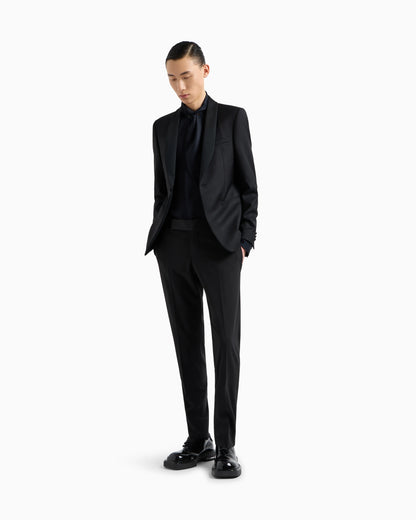 Satin lapel jacket in worsted virgin wool Essential