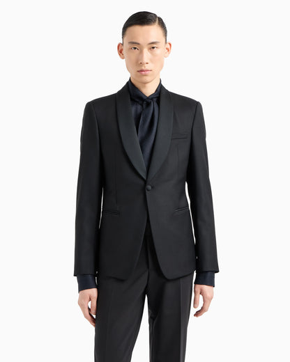 Satin lapel jacket in worsted virgin wool Essential