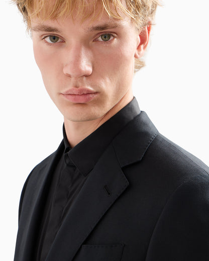 Comfort-fit single-breasted jacket in virgin-wool hopsack