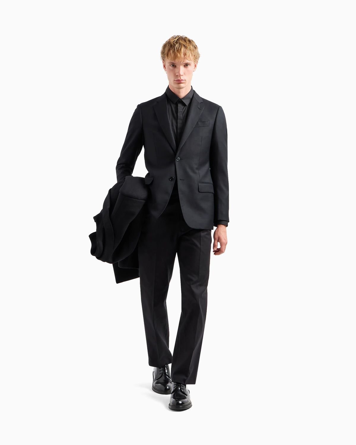 Comfort-fit single-breasted jacket in virgin-wool hopsack